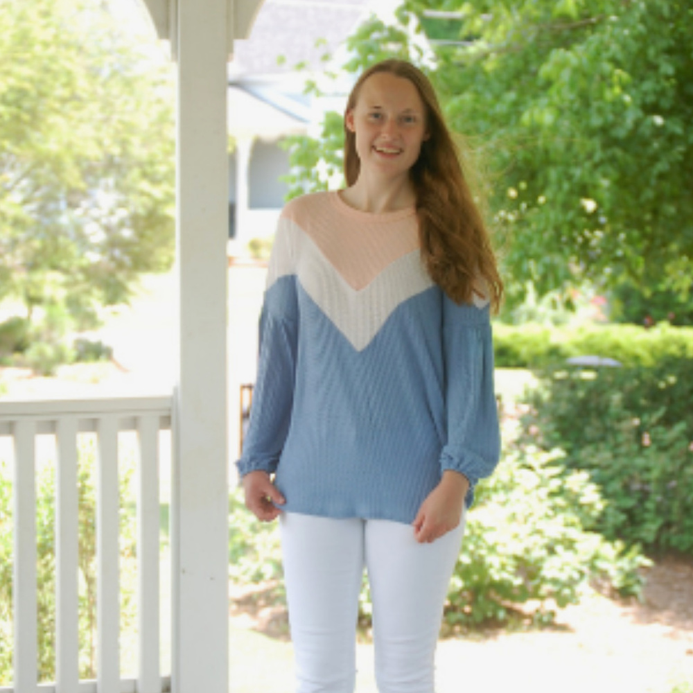 Spring / Summer/ Easter Top Pink White and Blue Top Hailey & Co